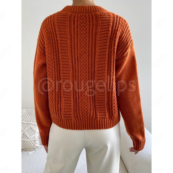 Rust Brown Cable Knit Sweater Pullover - Picture 6 of 7